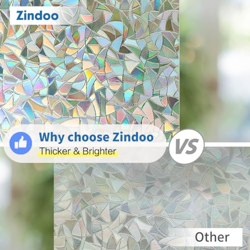 Zindoo Rainbow Window Film - 3D Stained Glass, Frosted Privacy, Anti-UV Static Cling for Home Office 44.5x200cm - Image 3