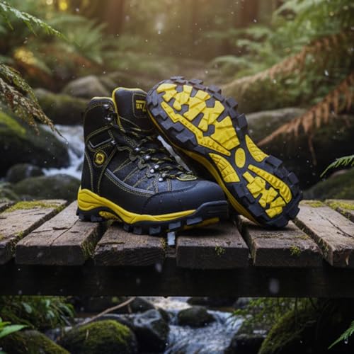 Image of Bazalt-Men's Black & Yellow Water&Frost Proof Leather Boots w /Faux Fur Lining & Composite Toe-BLK /YEL