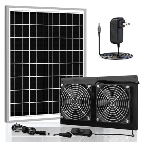 KingMiKi Solar Exhaust Fan, 15W Powerful Solar Fan for Chicken Coop, Easy Installation, Weatherproof, Ventilate Your Chicken Coop Shed Greenhouse Dog House with Zero Electricity Cost