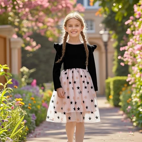 Image of Toddler Little Girls Casual Dresses Short Sleeve Crew Neck Graphic Cartoon Dress for 2-8 Years