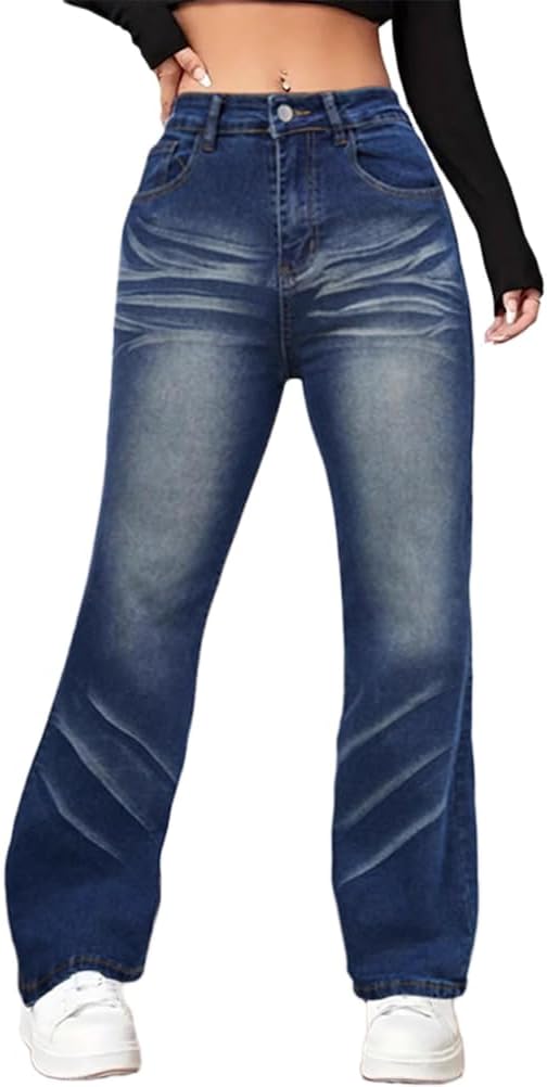 Damen Jeans Bootcut Low Waist - Straight Leg Schlaghose Mit Stretch Y2K Style