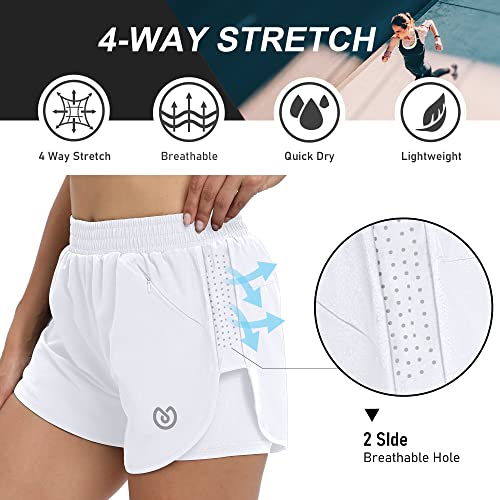 Msdc Athletic Shorts For Women Quick Dry, High Waisted Womens Running Shorts Lightweight Workout Gym Shorts Women With Pocket-(White,L) #TOP1