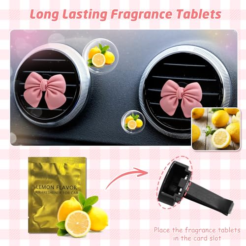 Image of 8PCS Pink Bow Car Air Freshener Vent Clip, Coquette Bow Cars Scent Air Fresheners Vent Clips Decoration, Cute Automotive Interior Accessories for Women Girl