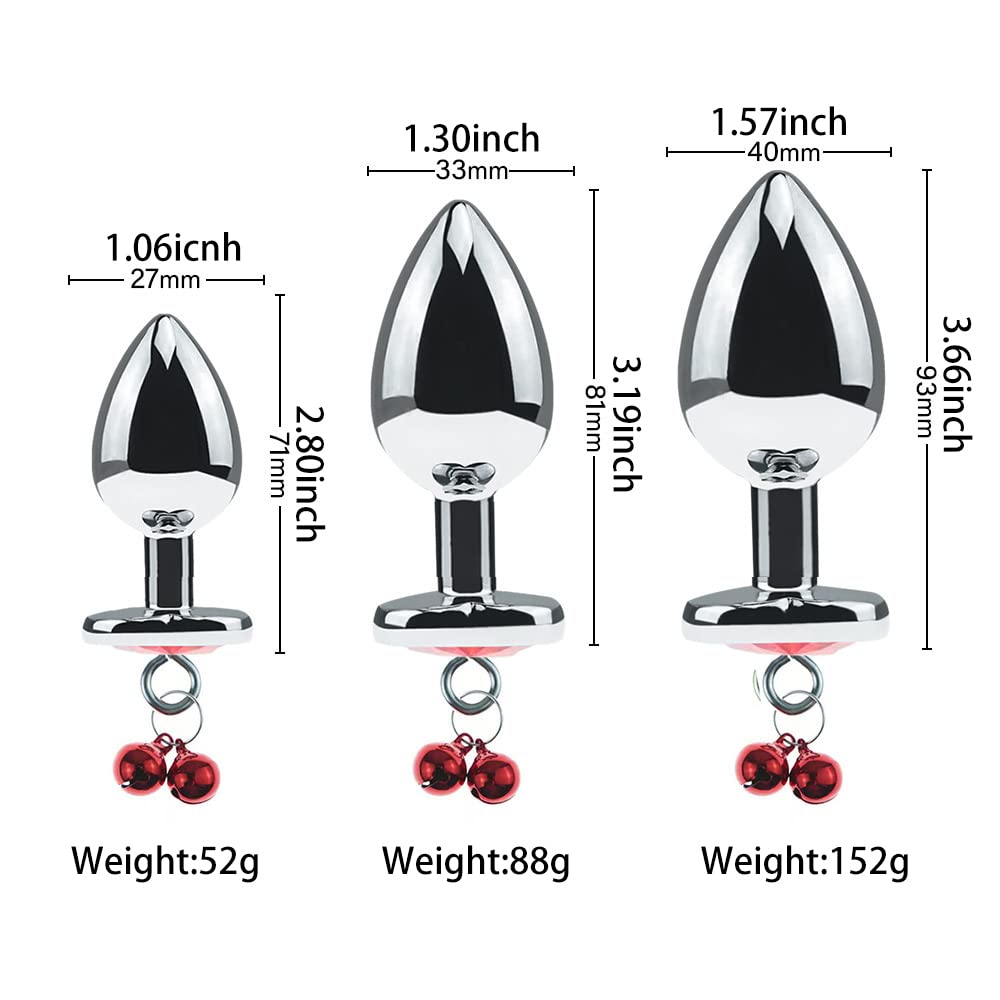 3 Pcs Metal Anal Butt Plug Toys Heart Shaped Bell Anal Trainer Jewelry Design Fetish Butt Plug Kit SM Adult Gay Anal Plugs Woman Men Sex Gifts Things for Beginners Couples (): Red