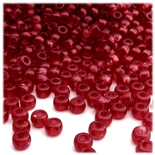 The Crafts Outlet 1,000pc Plastic Round Transparent Pony Beads 6x9mm Raspberry Red Beads