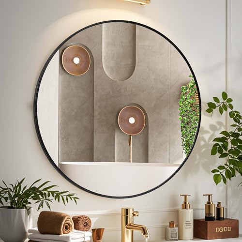 Hexago 30" Round Bathroom Mirror, Wall-Mounted Vanity Mirror with HD Glass, Shatterproof Safety Film, Aluminum Aluminum Alloy Frame, Waterproof & Rust-Resistant for athroom, Entryway, Bedroom, Vanity
