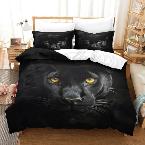 Housse de Couette Panthère Noire 3D Microfibre Résistante 220x240cm - 3