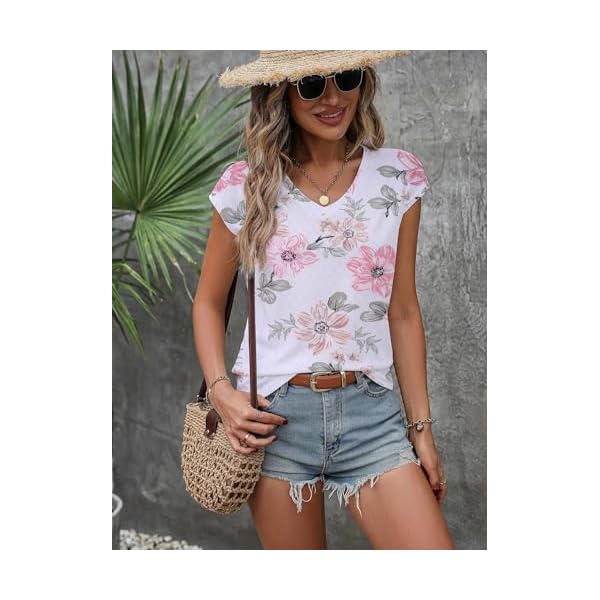 Zeagoo 2025 Women's Tank Top V Neck Eyelet T Shirts Cap Sleeve Tops Loose Fit Blouses Dressy Casual Summer Basic Shirts - Image 3