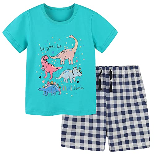 Image of Boys Summer Short Sets Outfits Cotton Casual Crewneck Short Sleeve Shirt Shorts Playwear Clothes Sets 2-7Y