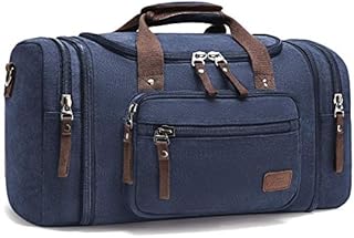 Canvas Duffle Bags,Fresion New Two Side Pockets for Extensions for Unisex Weekend Daypack Large Holdall Travel Bag (Blue)(Expansion Capacity: 58 * 25 * 30cm)