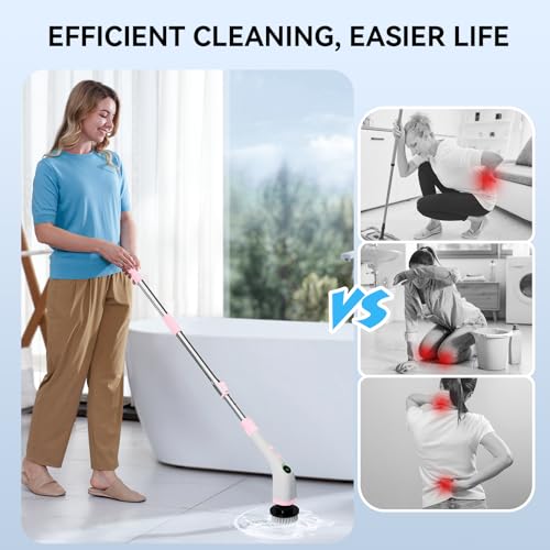 Image of Electric Bathroom Cleaning Brush, Cordless Spin Scrubber Full Body Waterproof IPX7 with Adjustable Handle, 8 Replaceable Brush Heads for Bathtub /Kitchen /Window /Home -SD-CTB01