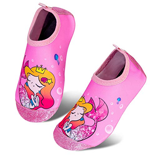 Toddler Kids-Water-Shoes Lightweight Non-Slip Aqua-Socks Swim-Shoes for Beach-Pool Walking for Boys Girls(BT-F-Pink Mermaid,26/27)