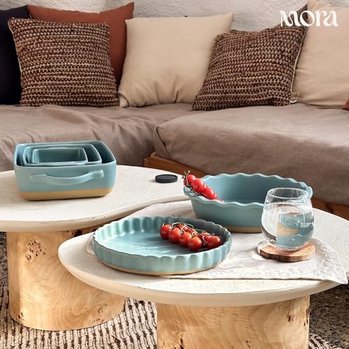 Image of Mora Ceramic Baking Dish with Handles For Casserole, Lasagna, Gratin, Broiling, Roasting, and Baking. Large 9x13 in Pan, Extra Deep - Porcelain Serving Bakeware from Oven to Table. Freezer Safe - Iris