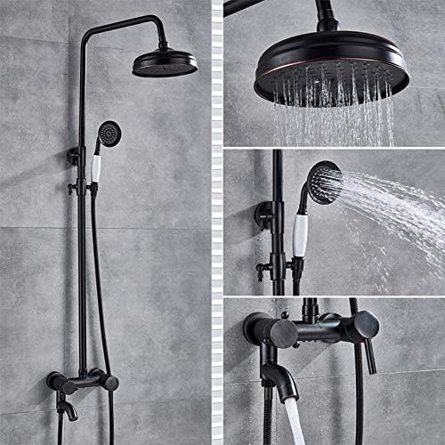 GLJTUO Black Bronze Bathroom Shower Set Faucet Bath Shower Mixer Tap 8 Rainfall Head Bath Shower Set Bathtub Faucet Wall Mounted,Black Bronze C2,Black with Gold,Black Bronze C4