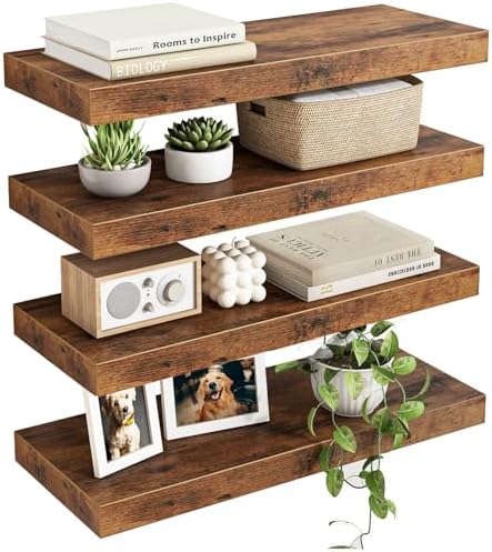 Fixwal 15.8in Wall Shelves, Rustic Wood Finish Floating Shelves S...