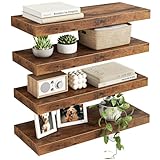 Fixwal 15.8in Wall Shelves, Rustic Wood Finish Floating Shelves Set of 4, Shelves for Wall Decor, with Invisible Brackets for Bathroom, Living Room,Bedroom and Kitchen(Rustic Brown)