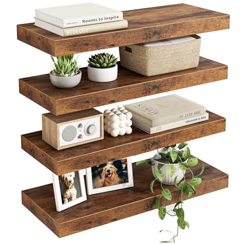 Fixwal 15.8in Wall Shelves, Rustic Wood Finish Floating...