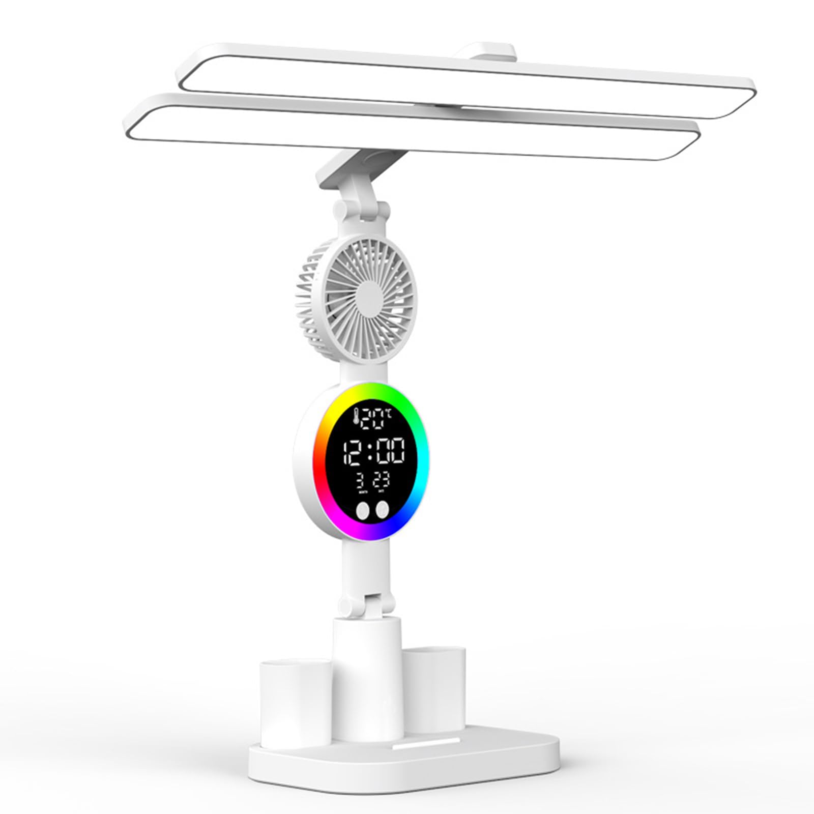 OSNIYAW Strength USB and Battery Desk Lamp Pliable Modifiable Light Includes Tiny Refrigerating Fan Pen Holder Transportable Transportable Rechargeable