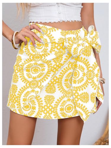 Image of Milumia Women's Summer Boho Wrap Skirt Floral Print High Waisted Knot Side Short Vacation Beach Mini Skirt