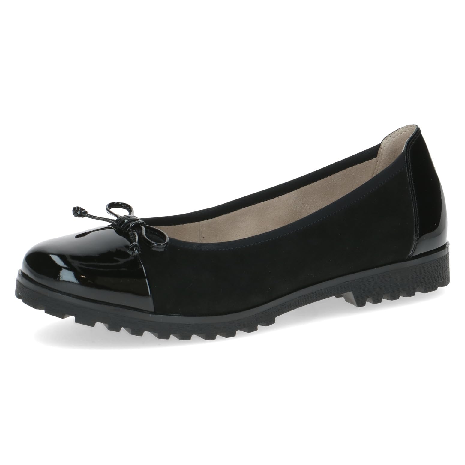 CAPRICE Women Ballet Flats Leather Bow, Black (Black Suede), 4 UK