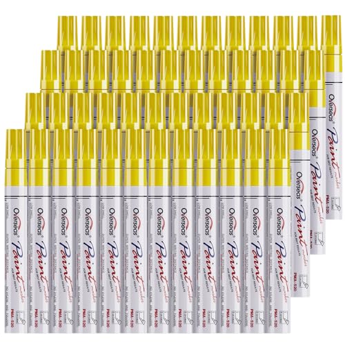 Overseas 48 Yellow Paint Pens Markers Oil Based Permanent Markers Set - Quick Drying Waterproof Fade-Resistant Medium Tip Paint Pens for Wood Metal Rock Ceramic Plastic Canvas Glass Rubber