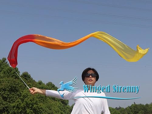 Miniatura 8 de Winged Sirenny 1 cinta de seda fluida pintada a mano de 98 pulgadas con varillas, alabanza litúrgica de la iglesia, adoración de adoración y danza