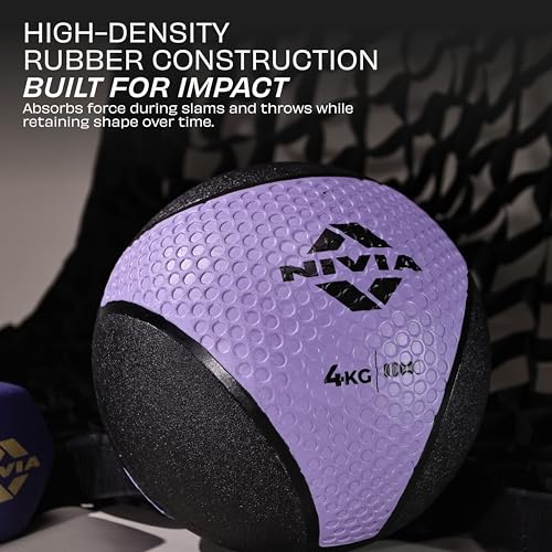 Image of Nivia Pro Medicine Ball for Strength Training, Core Workouts, Endurance Training, Non-Slip Surface, Weight Ball for Crossfit (Light Violet, 4 KG)