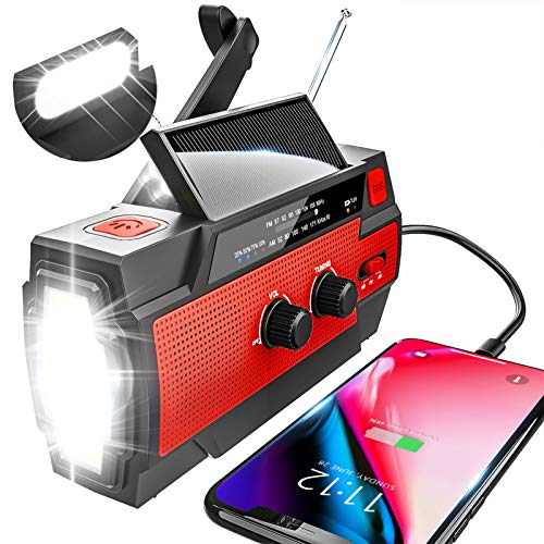 YIKANWEN Solar Radio,AM/FM Kurbelradio Tragbar USB Notfallradio mit 4000mAh Wiederaufladbare Batterie und Handkurbel…