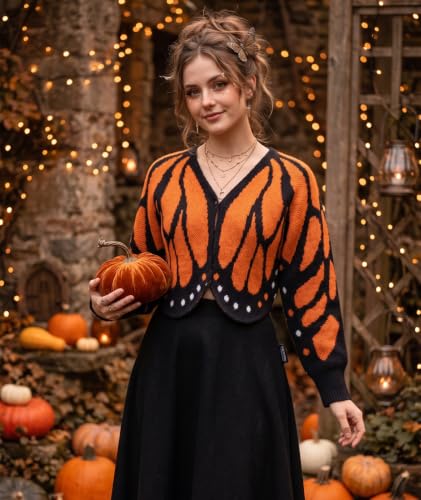 Image of Women's Monarch Butterfly Wing Cropped Cardigan Sweater Halloween Costume