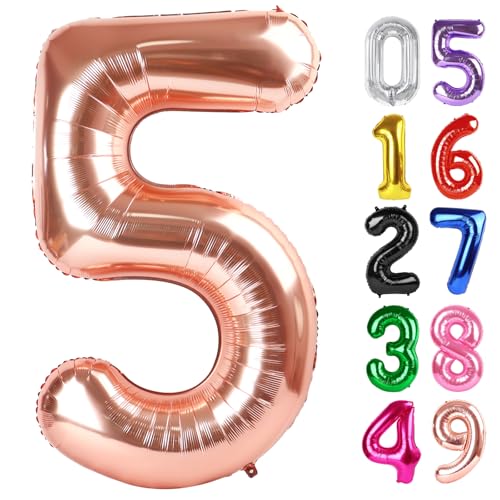 Image of Rose Gold Number 5 Balloon 40 Inch, 5th Birthday Party Decorations, Giant 5 Foil Balloon for Party Supplies