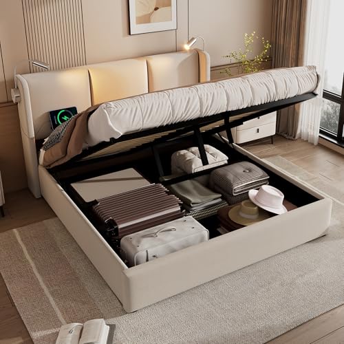 Kayan Polsterbett Doppelbett Stauraum Bettkasten Leselicht mit USB...