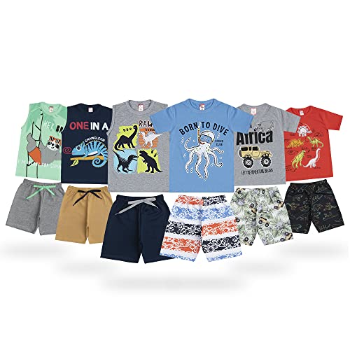 Lote 12 pe&ccedil;as de roupas para Menino infantil Conjunto 6 blusa e regata + 6 shorts de Ver&atilde;o...