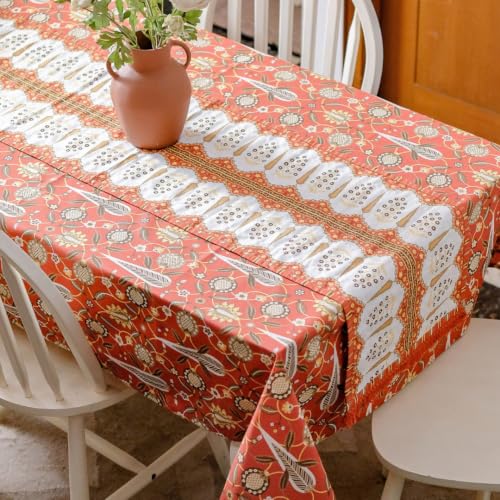 Image of THE YARD HOUSE Wipeable & Anti-Slip Cotton Table Cover for Family Dining, Party. Protects Against Spills, Scratches, Damages (Spicekeepers Dream, 60 x 90 inch (Rectangle))