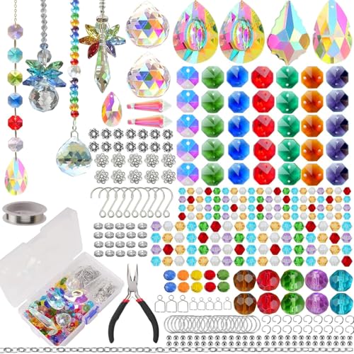 500pcs Crystal Suncacher-Sonnenfänger Innenfensterprisma Mondkristall Traumfänger Natürliche Heilsteine Regenbogenmacher Garten Auto Deko Outdoor