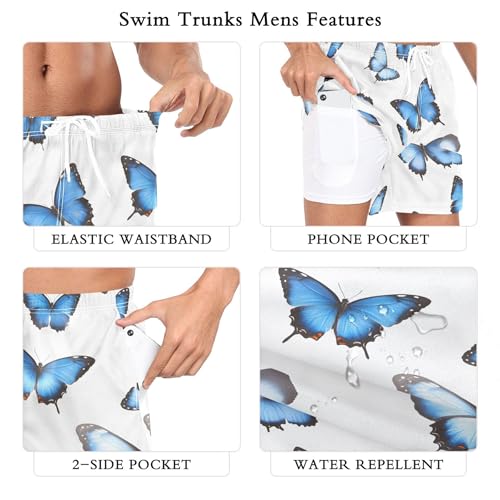 xigua Blue Butterflies Mens Swim Trunks with Liner, 5 inch Quick Dry Mens Boardshorts for Beach3