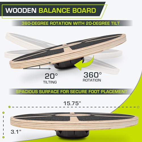 ProsourceFit Wooden Balance Board Non-Slip Wobble Core Trainer 15.75in (39.5cm) Diameter with 360 Rotation for Stability Training, Full Body Exercises, Physical Therapy, Black by ProSource - Image 3