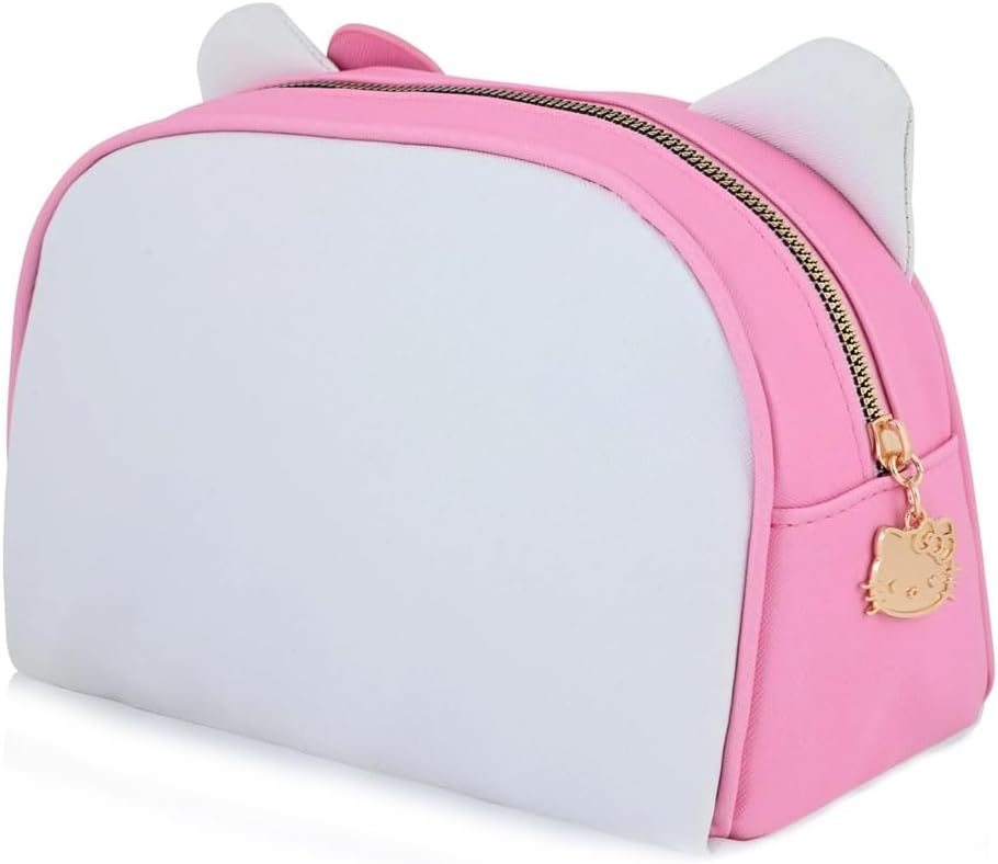 Fast Forward Hello Kitty Cosmetic Makeup Bag Officially Licensed 9 Inch Pink and White Leather Toiletry Tote Bag - Image 2
