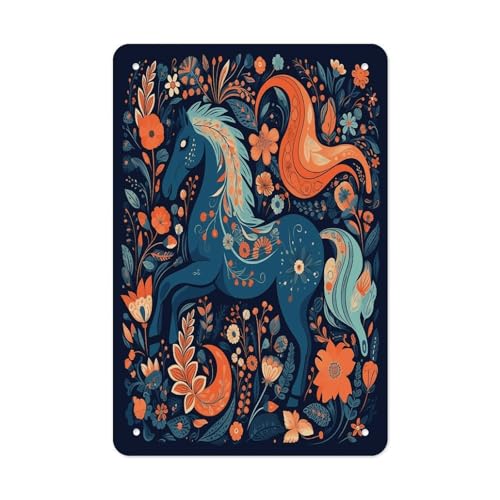 VstaDank Playful Pony Wall Art Prints Metal Signboard Decor Painting for Wall Prints Decorative Picture Folded Edge Iron Sheet Painting with Holes for Indoor&Outdoor Wall Decor