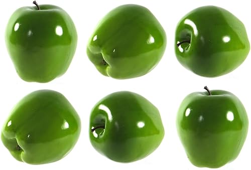 Vasefill Paquete de 6 manzanas artificiales ovaladas verdes de plástico manzanas frutas seis piezas de manzana falsa