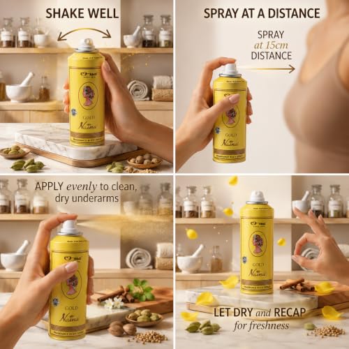 Image of Ossa Gold Naina Body Spray Deodorant For Men and Women, 200ML With Musk and Woody Notes | Premium Long Lasting Unisex Deodorant Combo | Strong Fragrance Ideal for All-Day