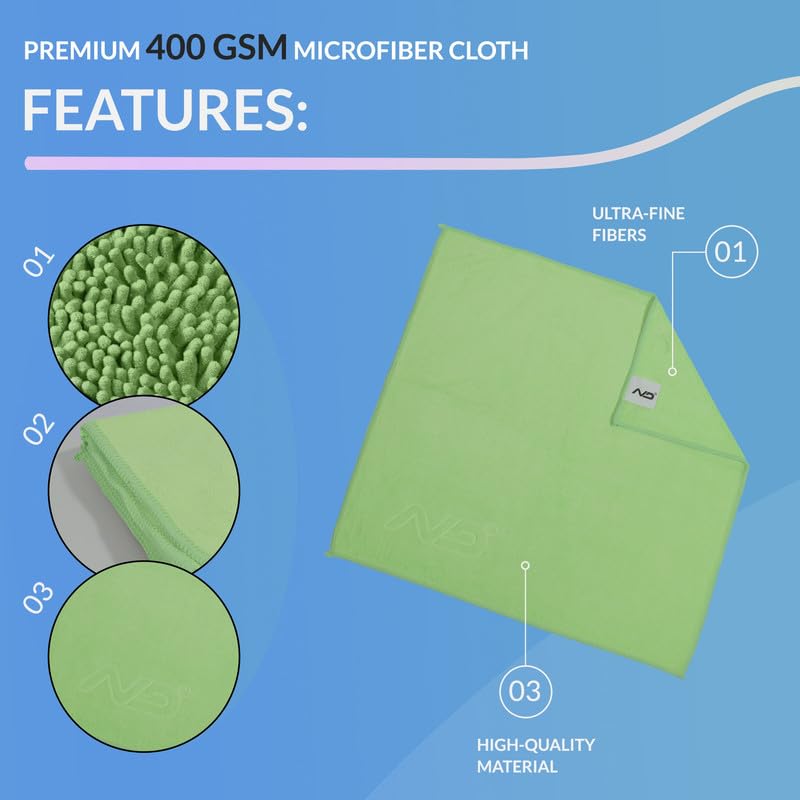 Image of Neodrift '400 GSM' Microfiber Cloth (Size - 40X40 Cm)(Set of 3 PC)(Colour - Green)(Ultra Soft Cleaning Cloth for Car, Bike - Polishing, Detailing, Highly Absorbent)