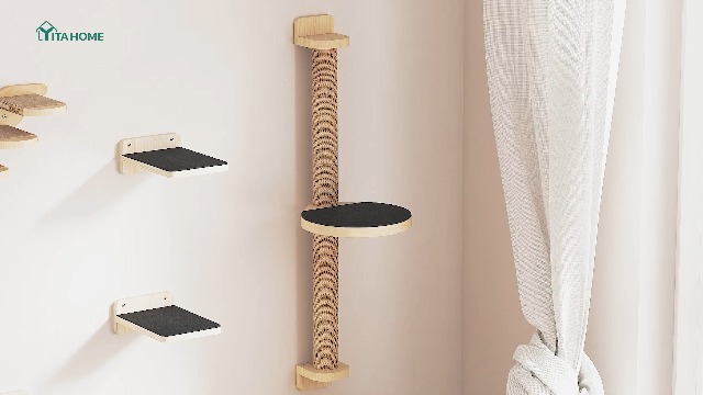 YITAHOME Tiragraffi Per Gatti A Parete - Set 8 Pezzi Con Piattaforme, Scalette E Letto Integrato - Foto 4