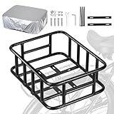 Vevesoas 自転車 後ろカゴ 自転車 カゴ 後ろ うしろ用バスケット 自転車リアバスケット 大容量 丈夫 ポータブル 後ろ固定式 簡単取り付け 通勤や買い物に便利な (防水カバー付き)
