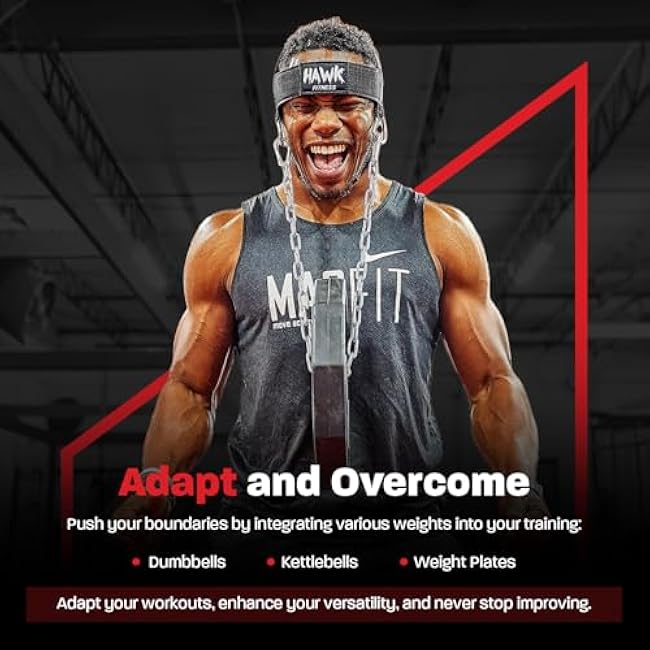 Hawk Sports Neck Harness for Men and Women with Adjustable Neck Strap and 30 Steel Chain for Safely Lifting Weights Up to 150 lbs., Neck Exercise Equipment for Muscle Growth and Strength Training