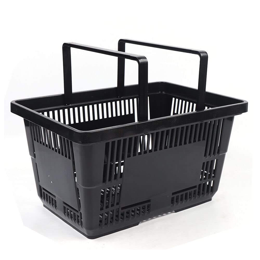 12 Stück Einkaufskorb Kunststoff 28L Kunststoffkorb Körbe Stapelbar Plastikkorb Tragekorb Stabil Handkorb Schwarz 48x33x26cm