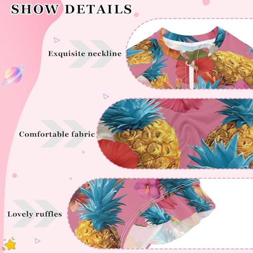 ALAZA Toddler Swimsuit Girl Bathing Suit Swimwear Rash Guard Hibiscus Flower Pineapple Long Sleeve 3T4
