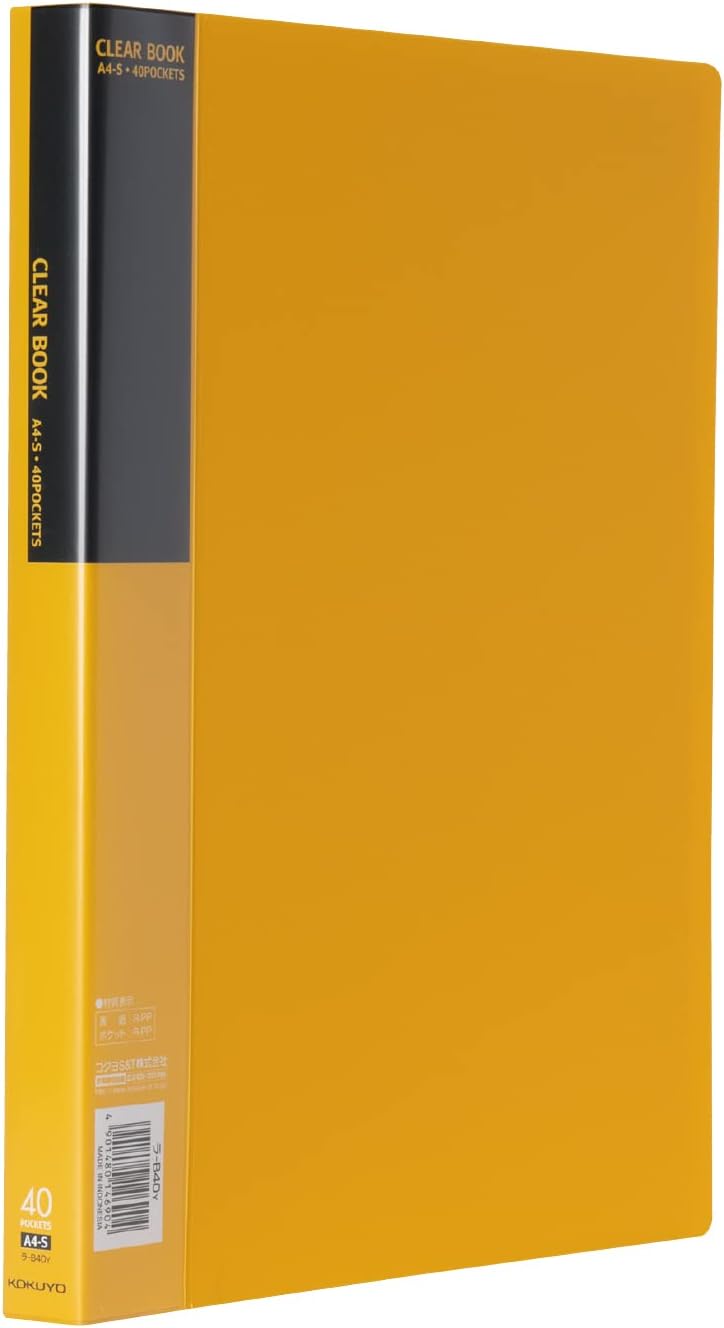 Kokuyo File, Clear Book, Display Book, Presentation Binder with Plastic Sleeves 40-Pocket Bound, Art Portfolio Folder, Sheet Protector for Artwork and Document, A4, Yellow, Japan Import (RA-B40Y)