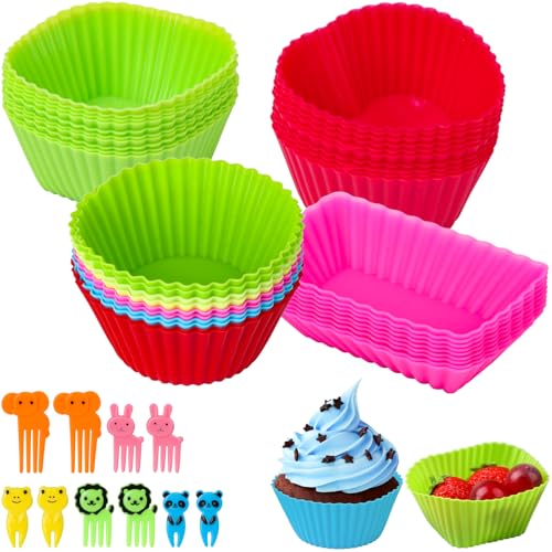 Lot de 50 moules en silicone réutilisables, décorations pour muffins, cupcakes, muffins, muffins, gâteaux