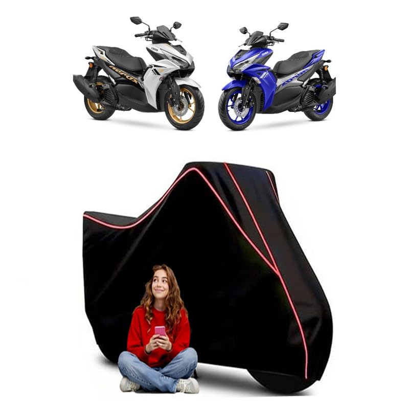 Image of Aerox 155 S Scooty Bike Cover Water Resistant Outdoor Use Universal Fit Scooters Motorcycles Heavy Duty UV Protection Dust Rain Scratch Resistant Elastic Bottom Black Blue Piping