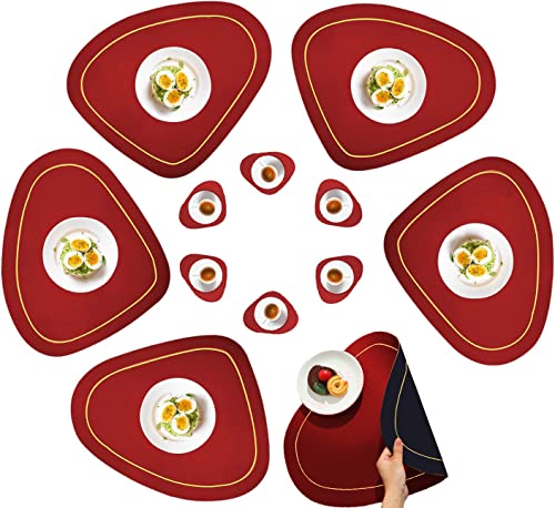 Tischsets Abwaschbar Oval, 6er Set Doppelseitigen ölbeständig Wasserdicht Hitzebeständiges Leder Platzsets Für Hause Küche Restaurant (Schwarz) Cover